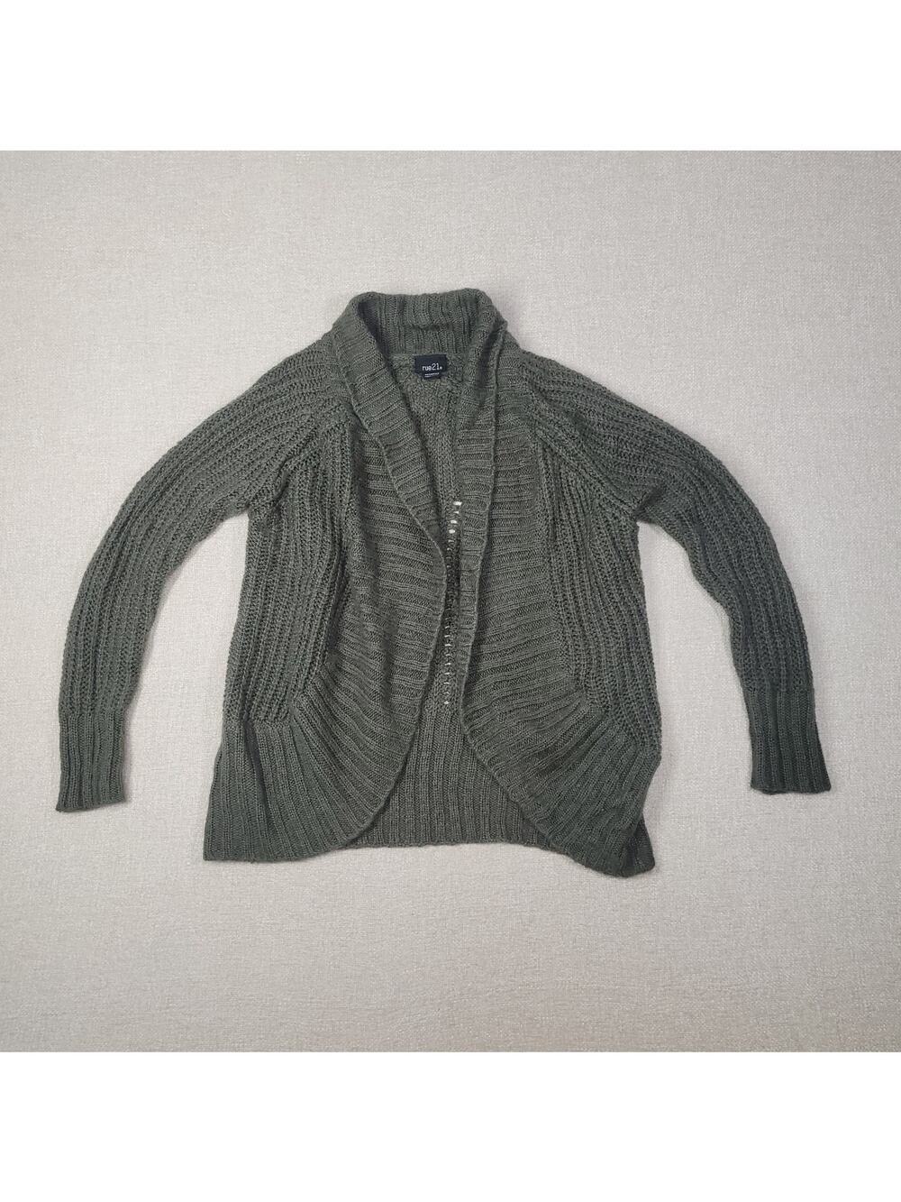 Rue 21 Cardigan Sweater Long Sleeves Lagenlook Fashion Olive green Medium